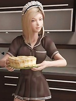 A 3D blonde cook girl seduced and fucked